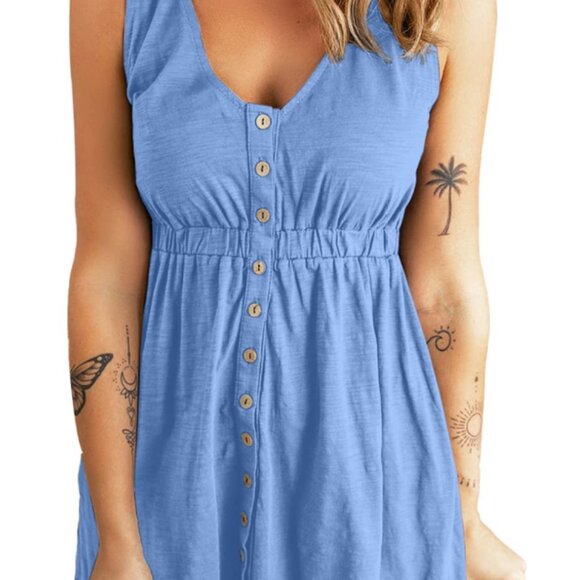BLENCOT- Large V Neck Button Front Midi Dress Sleeveless T-Shirt -EUC - Picture 1 of 2